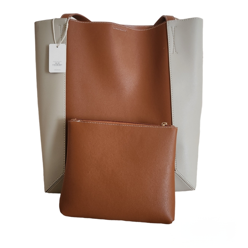 Ximi Faux Leather Tote Bag with Pouch 14.5" X 15" USED ONLY ONCE